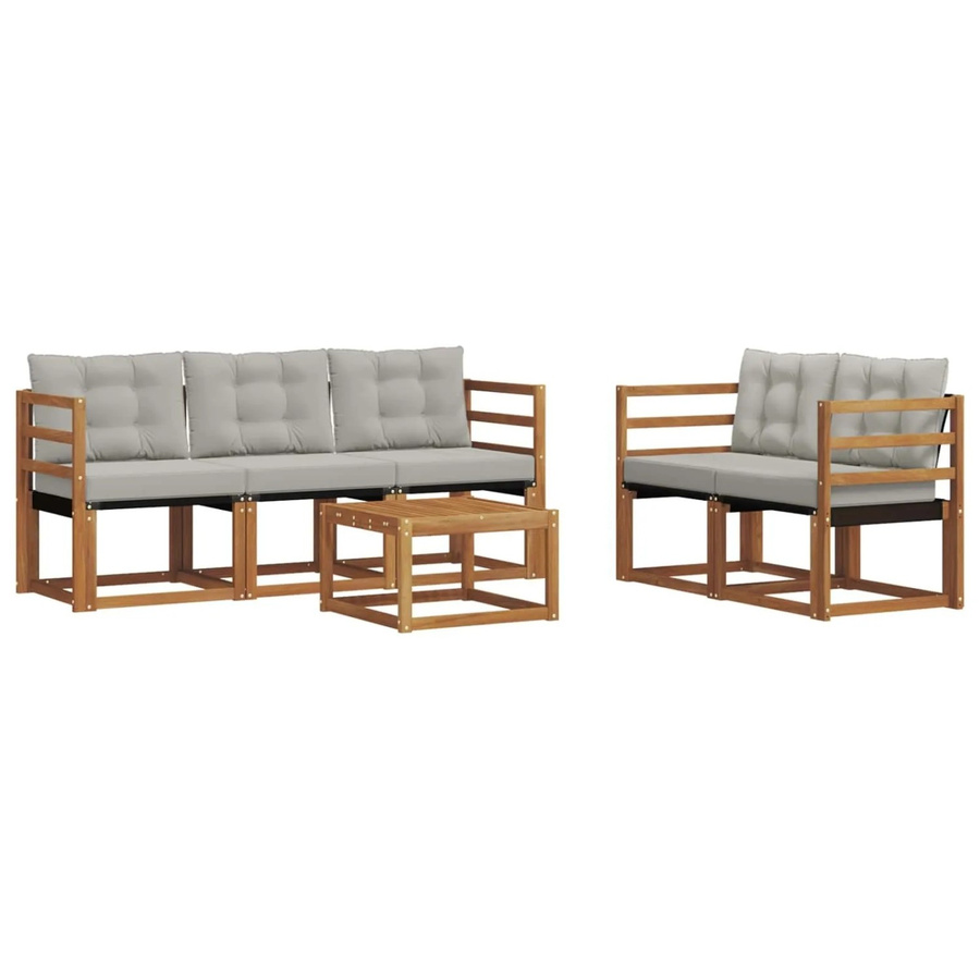 vidaXL Outdoor-Sofagarnitur 6-teilig aus Akazienholz und Textilene in Natur und Grau mit Kissen - Bild 2