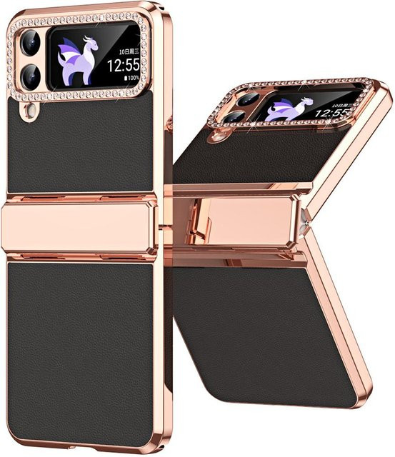 Stoßfeste Bling Leder Klapphülle für Samsung Galaxy Z Flip 3, Z Flip 4 und Z Flip 5 in Schwarz - Bild 1