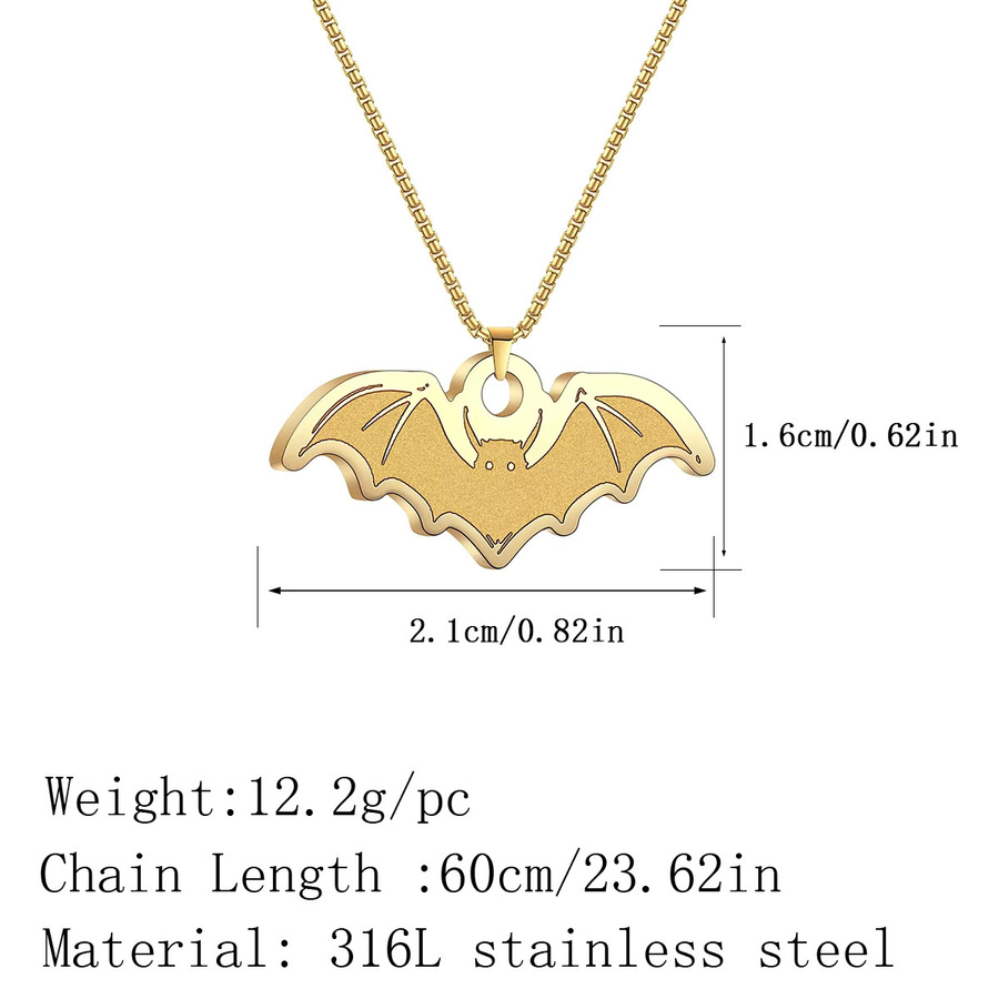 Kinitial Halskette Edelstahl, Fledermaus Anhänger, Gold, Damen - Bild 2
