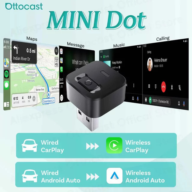 OTTOCAST MINI Dot 2-in-1 Wireless CarPlay und Android Auto USB-Adapter in Schwarz und Blau - Bild 1