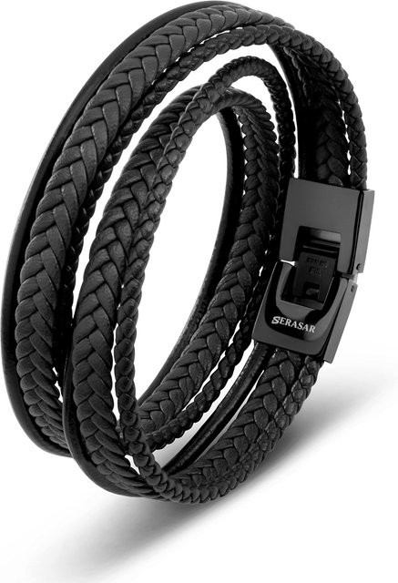 SERASAR Armband, Leder, geflochten, schwarz, Herren - Bild 1