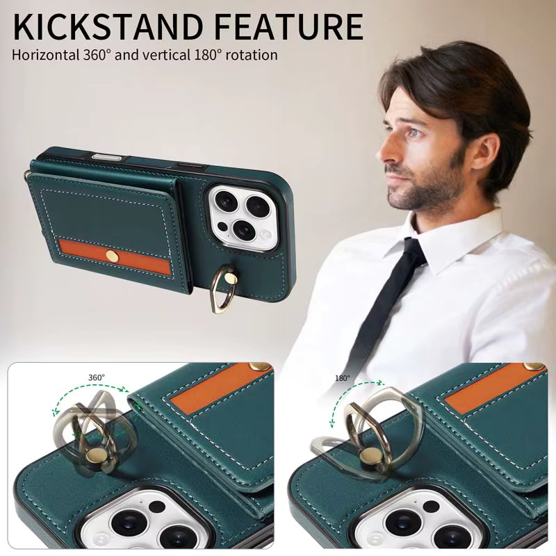 Leder-Handyhülle für Apple iPhone als Crossbody-Geldbörse mit Kartensteckplatz in Grün - Bild 4