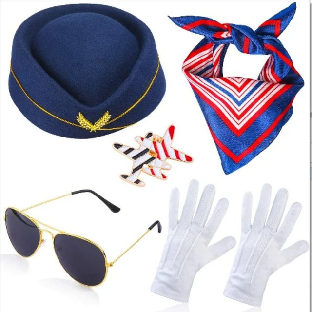 Flugbegleiter-Hüte, Handschuhe, Schals, Brillen, Accessoires, Set - Bild 1