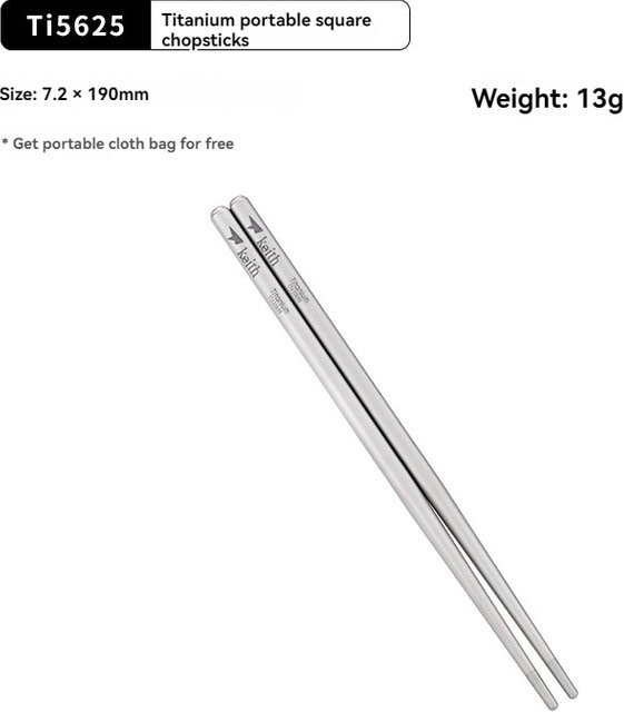 Keith Titan Essstäbchen aus reinem Titan in Silber für Kinder und Reisen Ti5625 - Bild 1