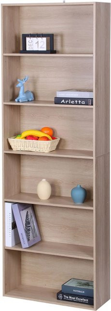 Relaxdays Bücherregal aus Holzwerkstoff in Eiche Beige mit 6 verstellbaren Ebenen, H: 178,5 cm, B: 60 cm, T: 24 cm - Bild 1