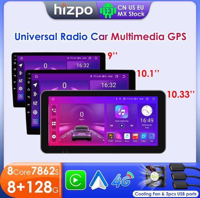 Hizpo Android 13 Autoradio 2 Din mit 10,33 Zoll Display, Schwarz, mit WIFI und GPS für Nissan Toyota Kia VW - Bild 1