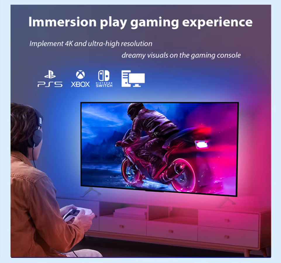 FOXONEER Smart Ambient TV LED Hintergrundbeleuchtung Kit mit Sync Box für 4K HDMI 2.1, RGB Multicolour LED Streifen mit WiFi, Alexa und Google Assistant Steuerung - Bild 2