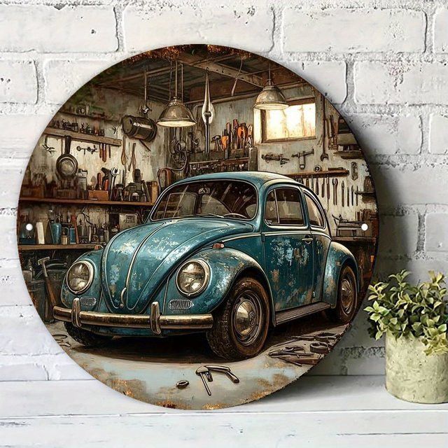 Rundes Metallschild Potdemiel Blue Beetle Vintage Aluminium Kunstschild Durchmesser: 20 cm - Bild 1