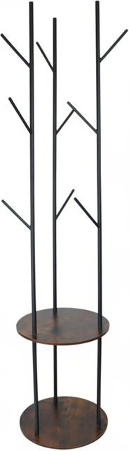 Relaxdays Garderobenständer im Industrial Design aus Metall und MDF, Schwarz und Dunkelbraun, freistehend mit 8 Haken und 2 Ablagen, Höhe: 175 cm, Breite: 40 cm, Tiefe: 40 cm - Bild 1