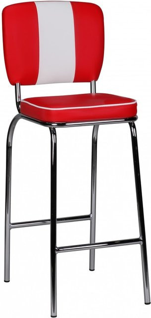 Wohnling Barstuhl American Diner im 50er Jahre Retro-Look mit rot-weißen Streifen in Lederoptik - Bild 1