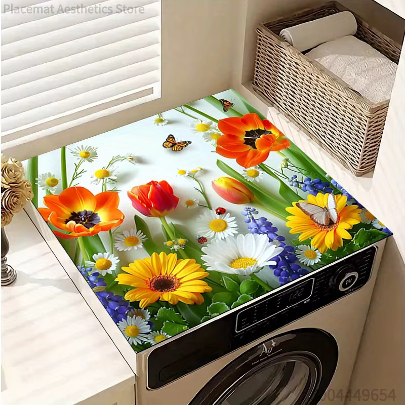 Miele Waschmaschinenmatte und Trocknermatte mit buntem Frühlingsblumen-Design, rutschfest, Tulpen und Schmetterlinge, Multicolor - Bild 2