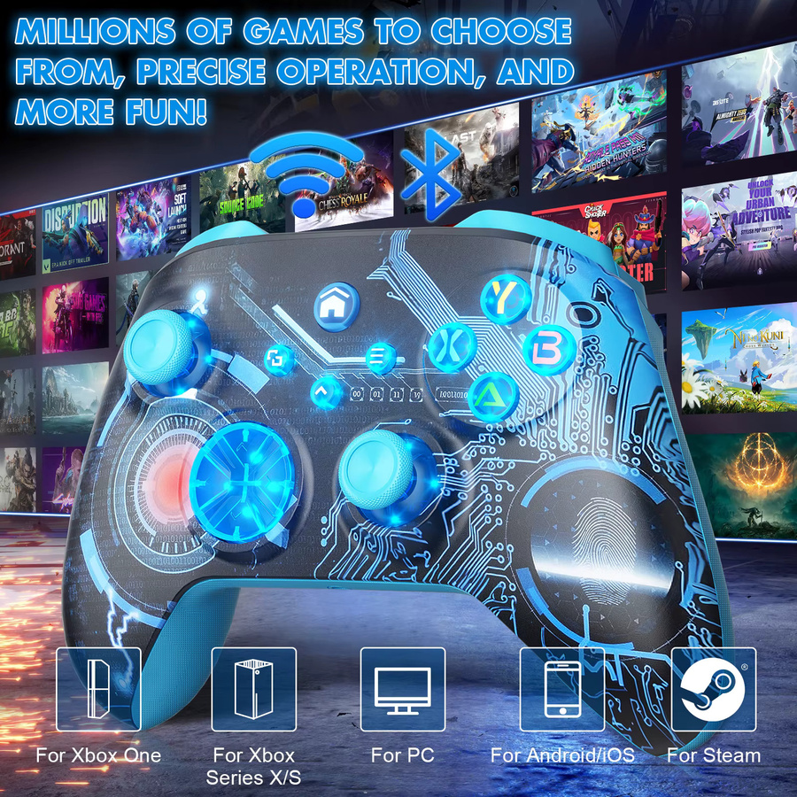 Bonacell Kabelloser RGB Controller für Xbox und PC mit Hall-Effekt, Bluetooth und WLAN, Farbe: Blau - Bild 2