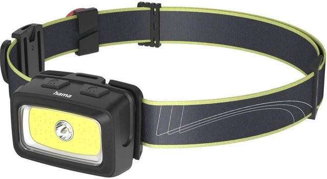 Hama LED-Stirnlampe HL350 mit COB-Technologie und Warnlicht in Schwarz und Rot - Bild 1