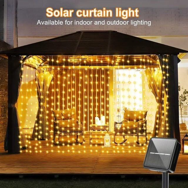 Peach Forest Solar Vorhang Lichterkette mit 8 Modi, Warmweiß, Transparent - Bild 1