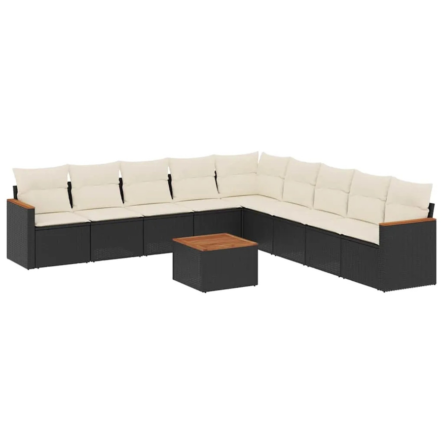 vidaXL 10-teilige Garten-Sofagarnitur mit Kissen aus Poly-Rattan und Akazienholz in Schwarz - Bild 2