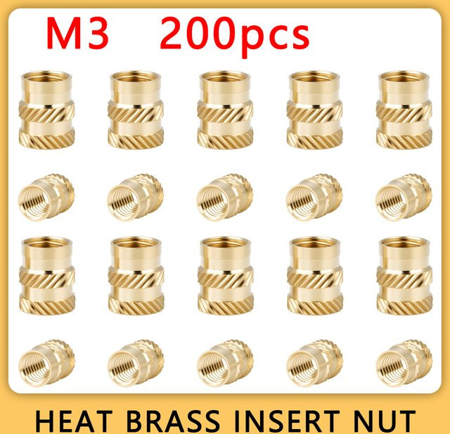 200 Stück HUI JI M3 Messing Rändelmutter Hot Melt Einsätze für 3D-Drucker in Gold - Bild 1