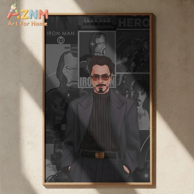 KAYOU Iron Man Wandkunst-Poster Tony Stark Marvel Collage-Druck in Schwarz - Bild 1