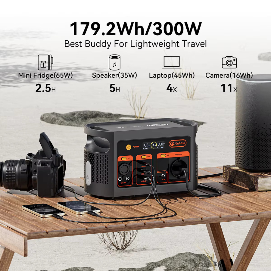 FlashFish E103 Tragbares Kraftwerk mit 300 W Leistung und 179,2 Wh LiFePO4-Akku für Outdoor und Camping - Bild 2