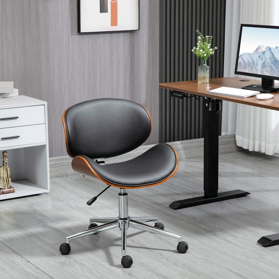 Vinsetto Bürostuhl im Vintage-Design mit Kunstleder und Pappelholz, Schwarz, B/T/H: 53 x 53 x 77-87 cm, Aosom - Bild 2
