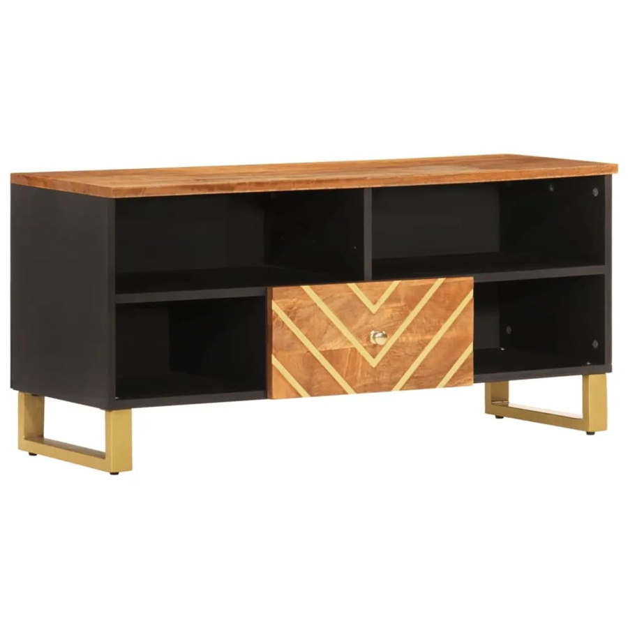 vidaXL TV-Schrank aus Massivholz Mango in Braun und Schwarz, B/T/H: 100 x 33,5 x 46 cm - Bild 2