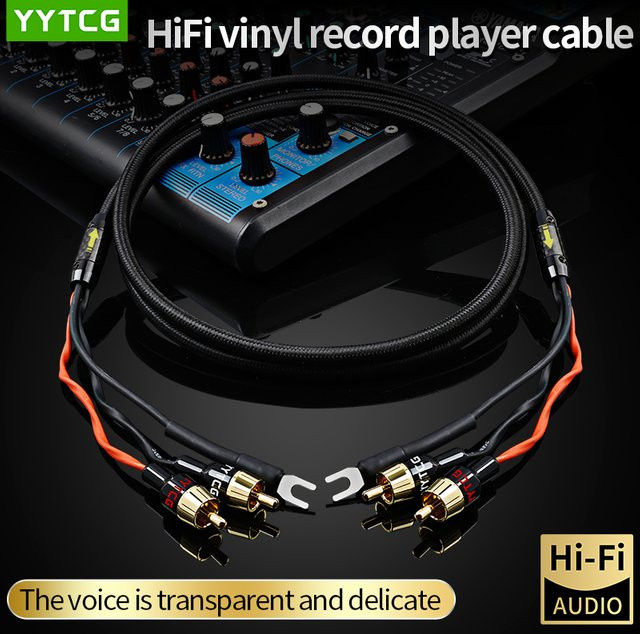 YYTCG Audio 2RCA-Kabel mit Erdungsdraht und vergoldeten Steckern in Schwarz und Gold für Plattenspieler und Verstärker - Bild 1