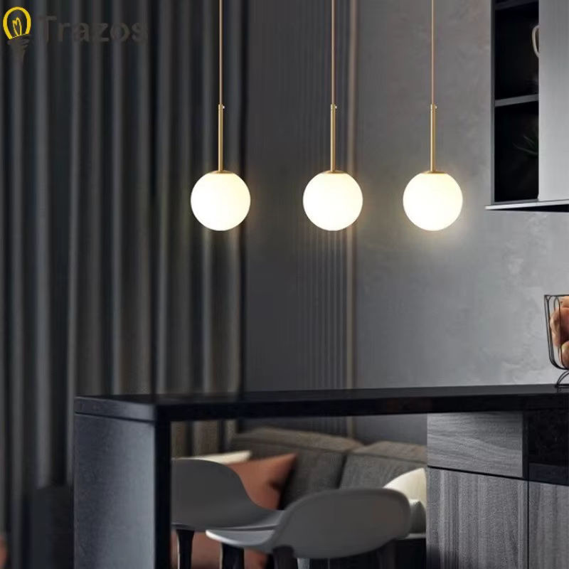 TRAZOS Pendelleuchte Nordic Design Kugelleuchte in Gold und Weiß für Esszimmer und Café - Bild 4