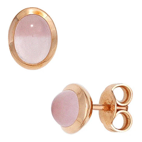 Colfem Ohrstecker 585 Roségold, Rosenquarz, oval - Bild 1