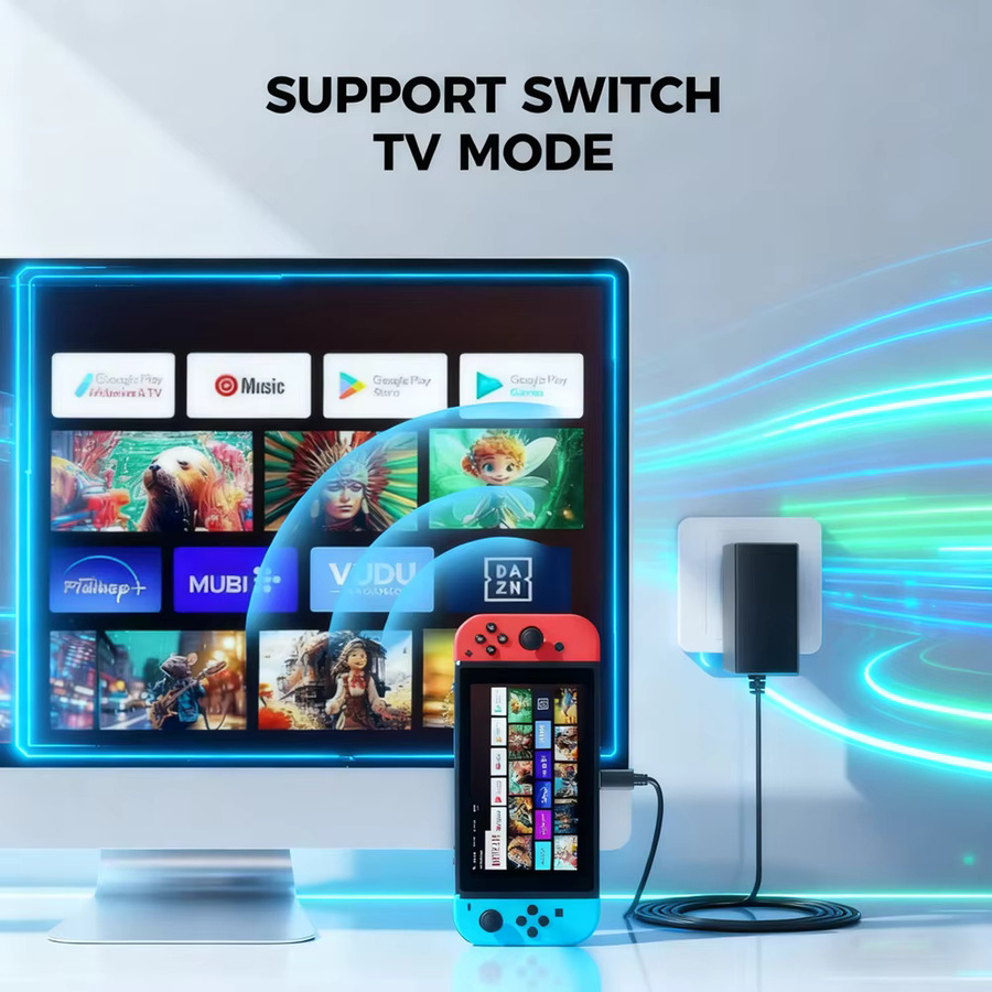 OBHO 39 W GaN-Netzteil mit 1,8 m Kabel in Schwarz, kompatibel mit Nintendo Switch, Switch Lite und Switch OLED, unterstützt TV-Modus und Schnellladung für Pro Controller - Bild 2