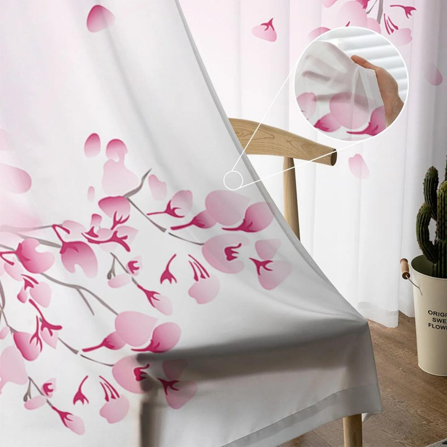 Yiran Furniture Transparente Voile-Vorhänge im Japanischen Stil mit Sakura Kirschblüten-Design, Rosa, Breite: 135 cm, Höhe: 115 cm - Bild 2