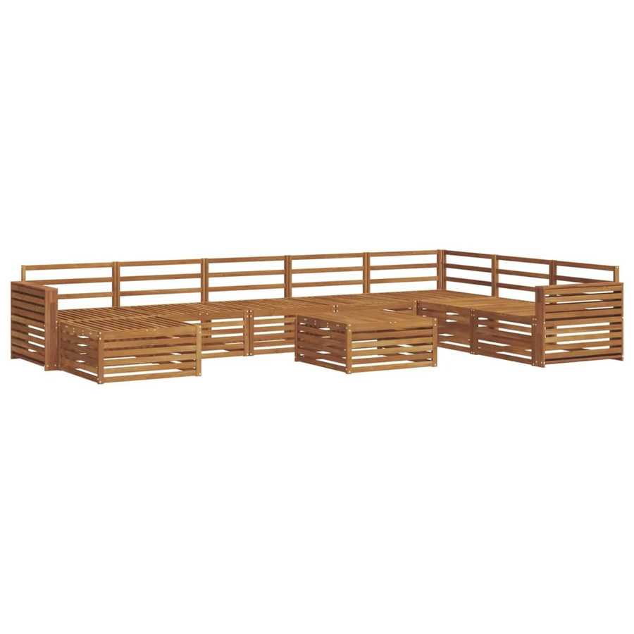 vidaXL Sofagarnitur aus Akazie Massivholz in Braun, 9-teiliges Gartenmöbel-Set in U-Form mit Tisch und Polstern - Bild 2