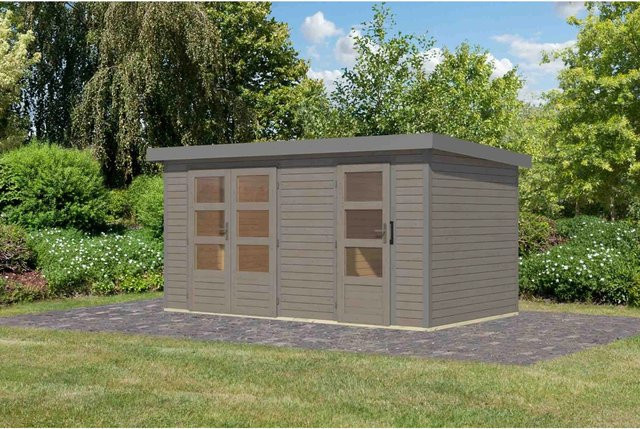 Karibu Gartenhaus Alfredo D in Wassergrau/Graualuminium, B/T/H: 400 x 209 x 213 cm - Bild 1