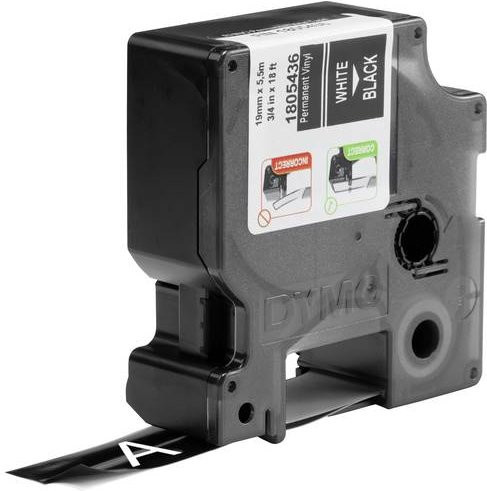 DYMO Rhino 1805436 Beschriftungsband aus Vinyl mit schwarzer Bandfarbe und weißer Schrift, Breite: 19 mm, Länge: 5,5 m - Bild 1