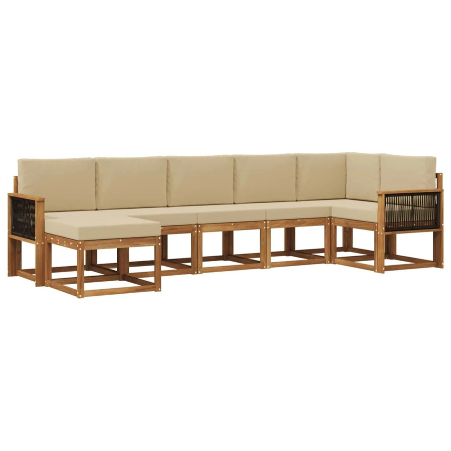 vidaXL Outdoor-Sofagarnitur L-Form aus Akazienholz mit 7 Kissen in Beige und Braun - Bild 2