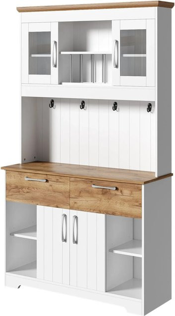 okwish Küchenbuffet in Weiß mit Vitrinenfächern und Schubladen, B/T/H: 106 x 39 x 176,5 cm - Bild 1