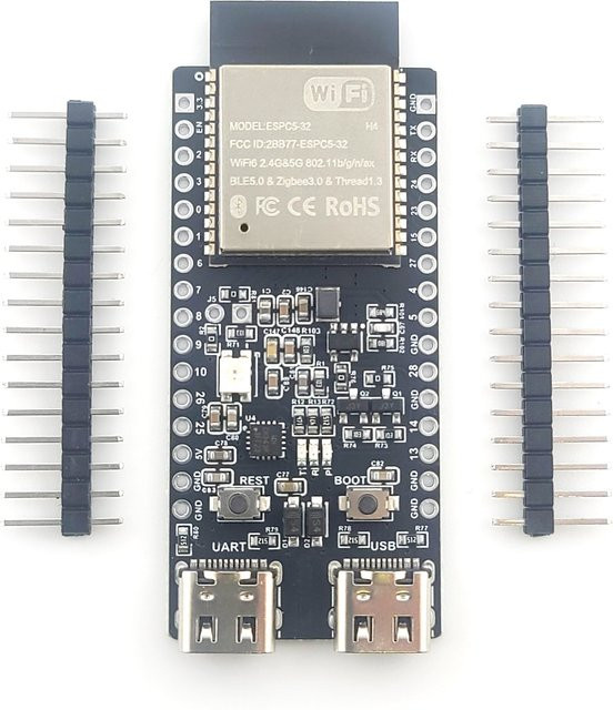 ESP32-C5-DevKitC-1 Entwicklungsboard mit Dual-Frequenz WiFi 6 (2,4 GHz und 5 GHz), 4 MB Flash, CH343 und USB-C Anschluss, Schwarz - Bild 1