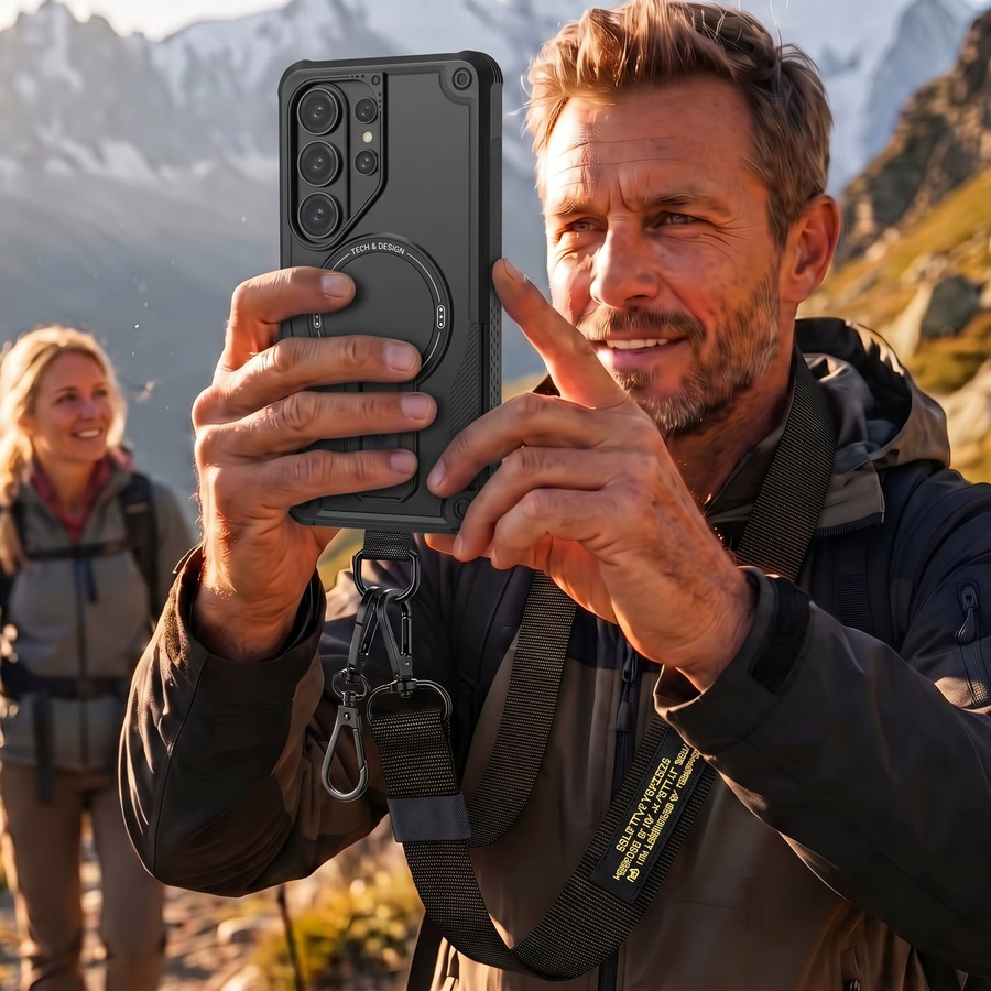 Robuste Handyhülle mit Handyband für Samsung Galaxy Modelle in Schwarz - Bild 2