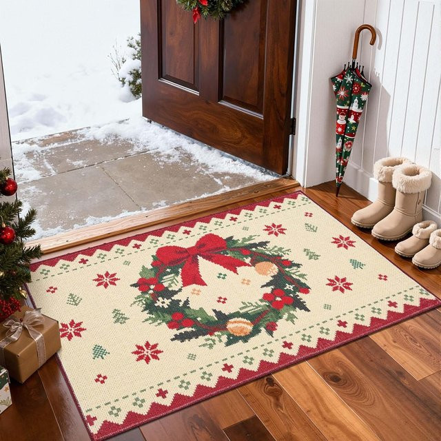 VIKAMA Weihnachtsteppich, rechteckig, mehrfarbig, rutschfest und saugfähig, B/T: 60 x 40 cm - Bild 1