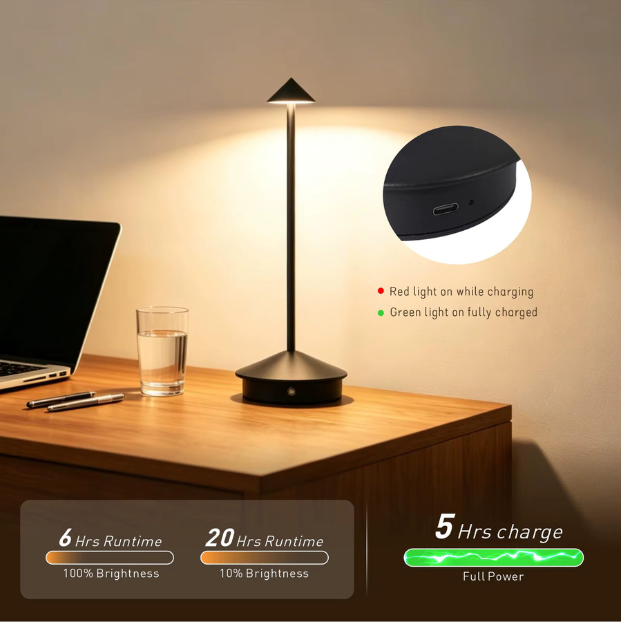Wiederaufladbare LED-Tischlampe mit Berührungssensor und 3 Farbmodi für modernes Ambientlicht und Schlafzimmer, Metall - Bild 6