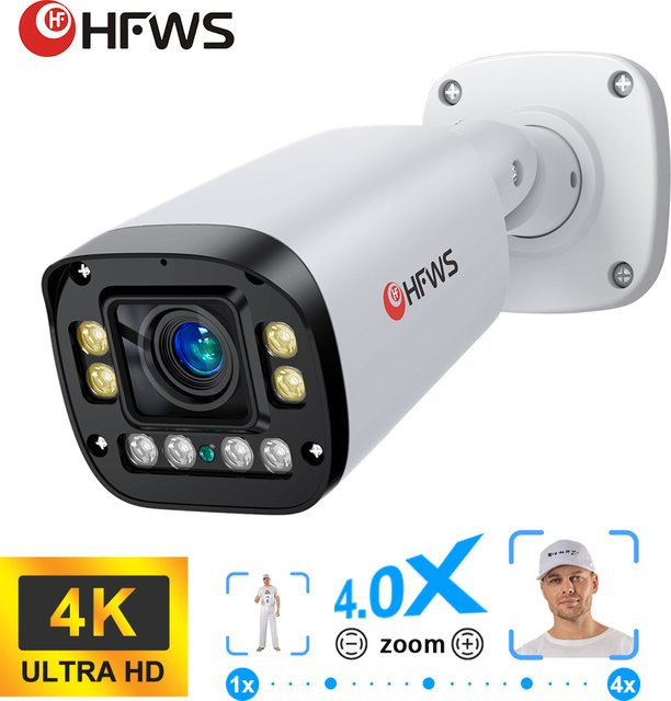 HFWVISION 4K 8MP PoE IP Überwachungskamera mit Autofokus, AI Gesichtserkennung und Humanoid-Erkennung, Outdoor CCTV Kamera, Weiß - Bild 1