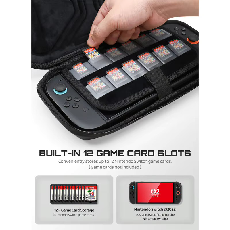 SUPCASE Mini Edition Carrying Case für Nintendo Switch 2 2025, schlanke Hartschalen-Reisetasche in Schwarz mit Platz für 12 Spielkassetten - Bild 3