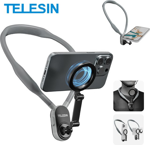 TELESIN Magnetisches Quick Release Neck Mount aus Silikon in Grau für iPhone, Samsung, Huawei und Xiaomi Smartphones - Bild 1