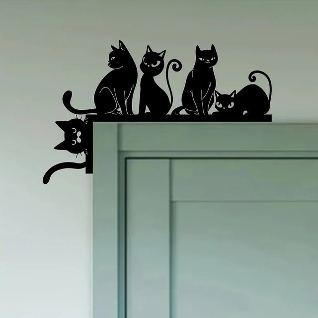 CIFBUY WhimsyCat Metall-Wandkunst Schwarze Katzen-Silhouette aus Aluminium und Eisenblech - Bild 1