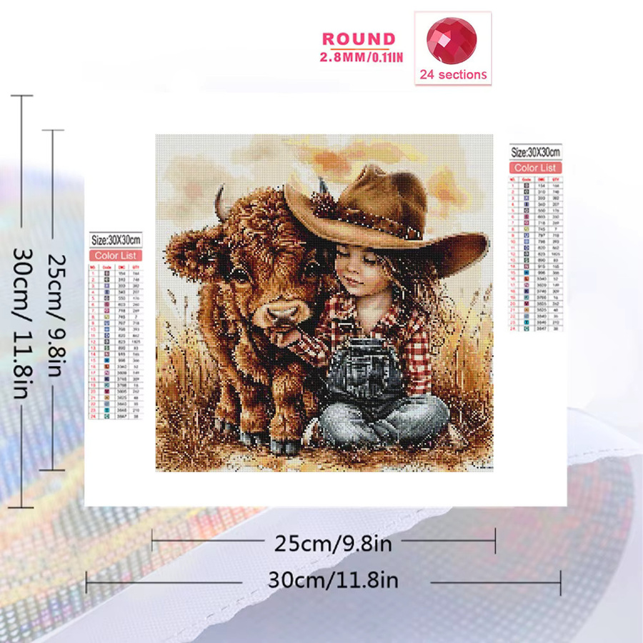 YUTTEE Diamantmalerei Highland Cattle Kuh als Mosaik-Set in runder Form zur Wanddekoration - Bild 2