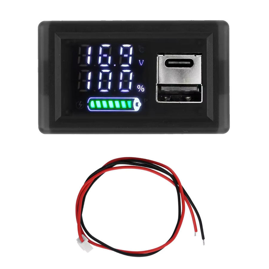 Aideepen ZFX-3079 Universal LED Voltmeter mit Dual Digital Display und USB Typ-C Schnittstelle, Schwarz, DC 9~24V Leistungsanzeige für Lithium-Säurebatterien - Bild 2