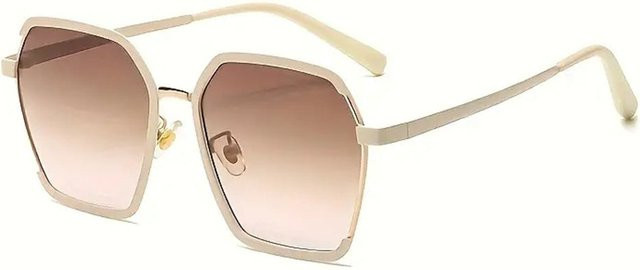 Techsuit 191 Sonnenbrille, Damen, Hexagonal, Vollrand, Metall, Creme Braun, polarisiert - Bild 1