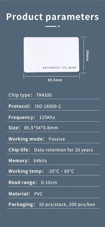 5YOA RFID-Karte 125 kHz EM4100 TK4100 Smart Proximity-Karte für Zugangskontrolle in Weiß - Bild 3