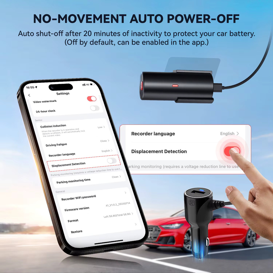 REDTIGER A1 4K Mini Dashcam in Schwarz mit WLAN, App-Steuerung, Nachtsicht und 24-Stunden-Parkmodus - Bild 5