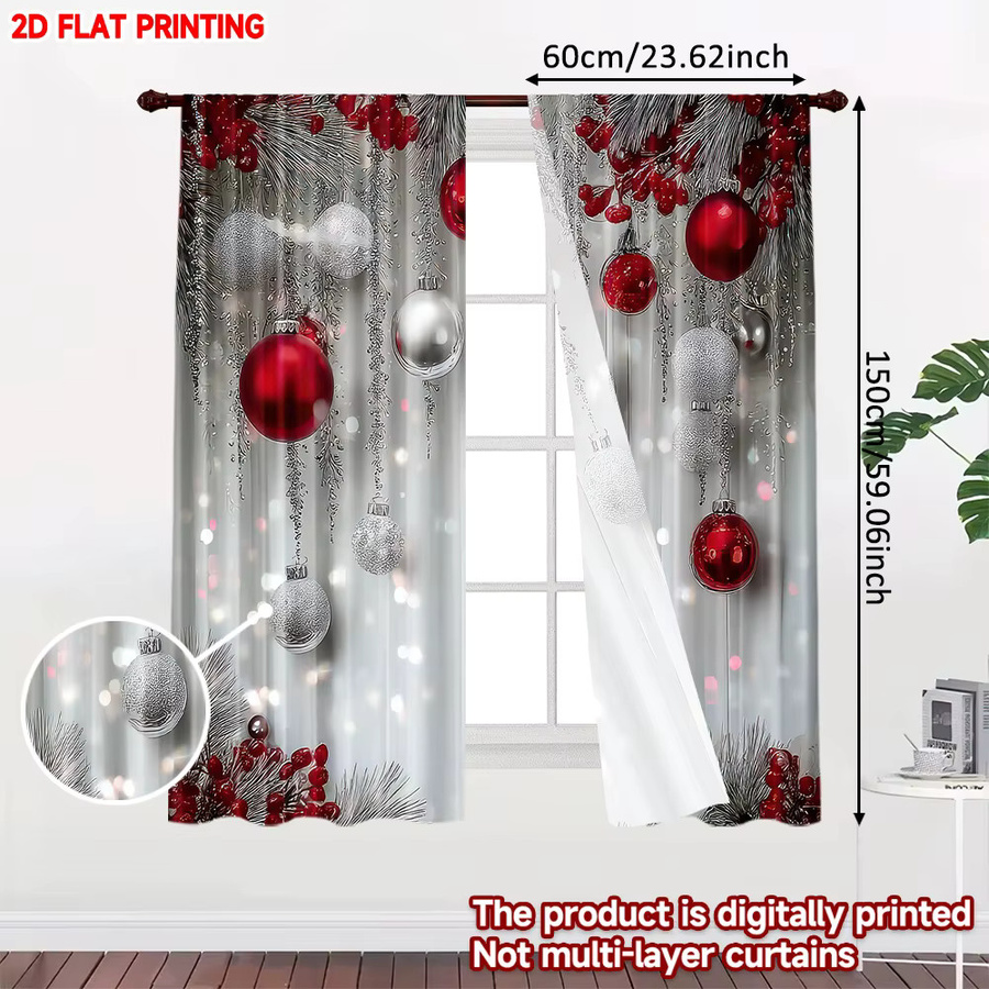 2er-Set Weihnachts-Partyvorhänge mit Frohe Weihnachten Motiv in Rot und Silber aus Polyester - Bild 2