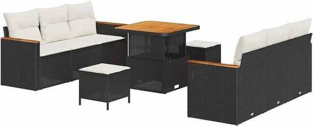 vidaXL Gartensofa-Set in U-Form aus Poly-Rattan mit 11 Kissen, Schwarz und Beige - Bild 1