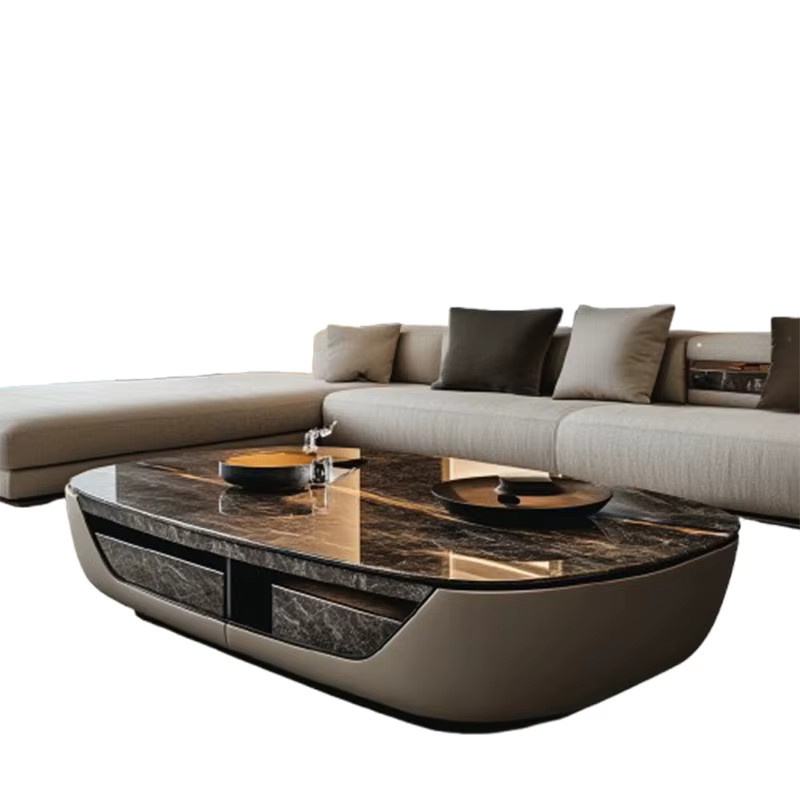OAKCIA Moderner Couchtisch in Schwarz mit Marmorplatte und ovaler Form, B/T/H: 120 x 35 x 35 cm - Bild 2